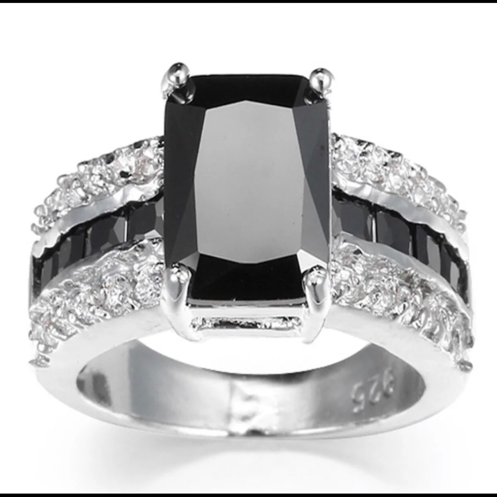 Sterling silver Cz diamonds and black sapphire